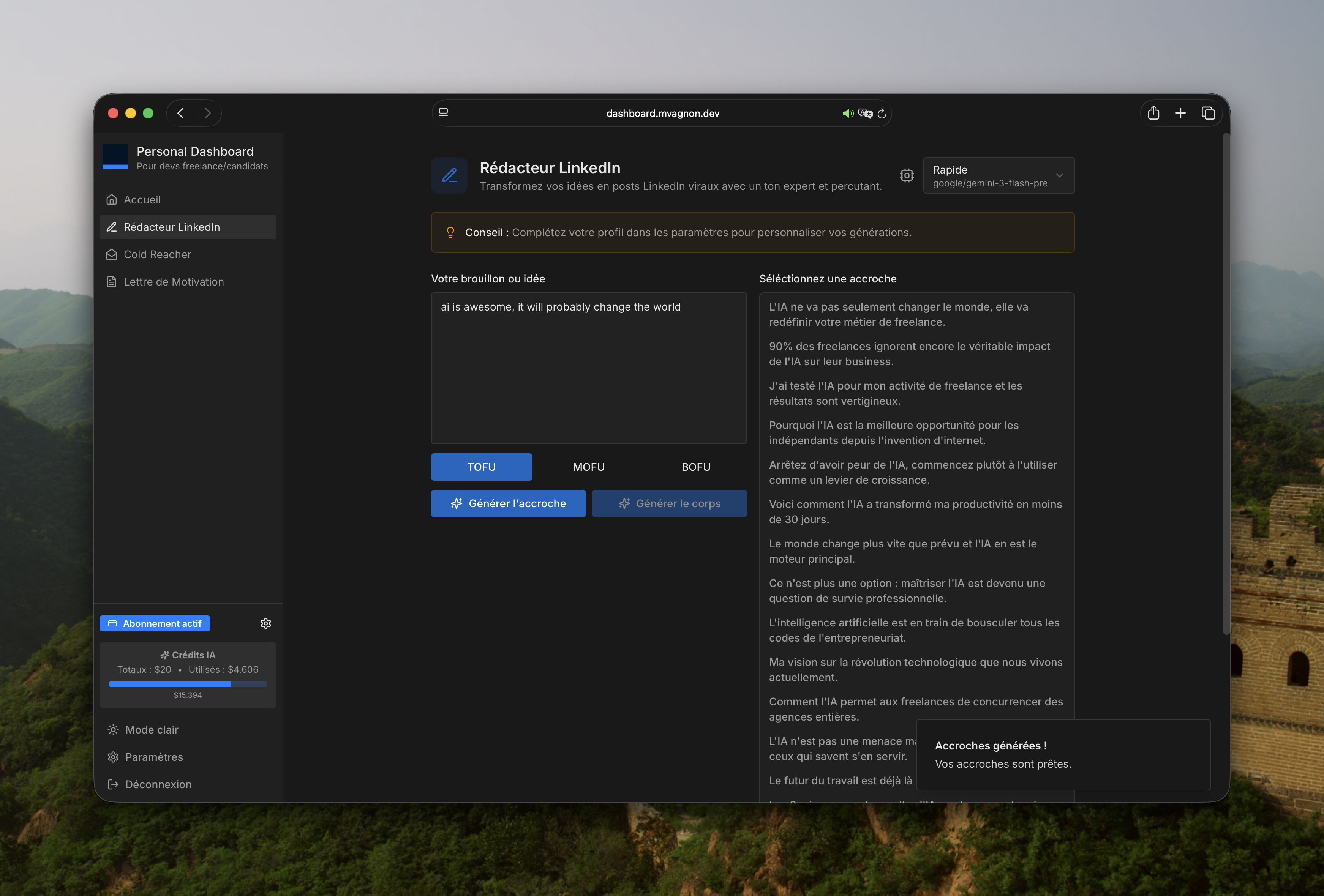 LinkedIn post generator in practice